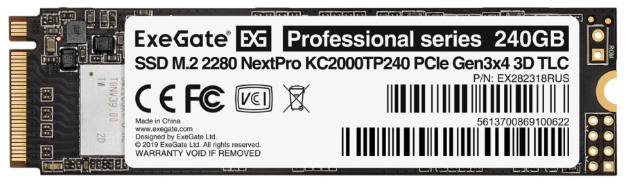

Накопитель SSD M.2 2280 Exegate NextPro KC2000TP240 EX282318RUS 240GB, 1500/900MB/s, TBW 80, MTBF 2M, NextPro KC2000TP240