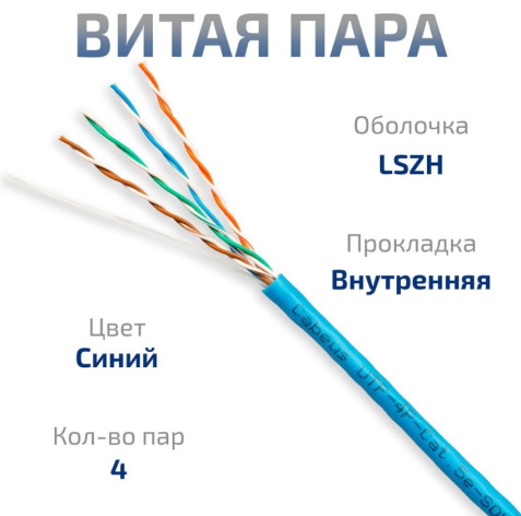 фото Кабель витая пара U/UTP 5e кат. 4 пары Cabeus UTP-4P-Cat.5e-SOLID-LSZH-BL-50 в Воронеже