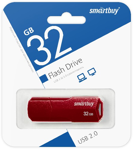 

Накопитель USB 2.0 32GB SmartBuy SB32GBCLU-BG Clue, бордовый, SB32GBCLU-BG