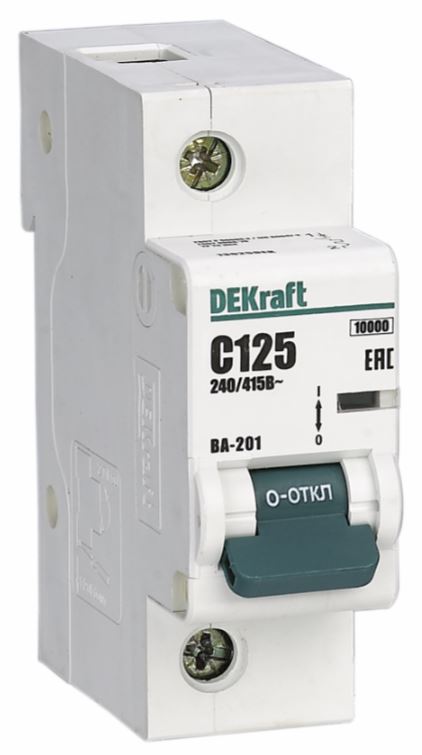 

Автоматический выключатель DEKraft 13015DEK 1Р 100А х-ка D ВА-201 10кА, 13015DEK