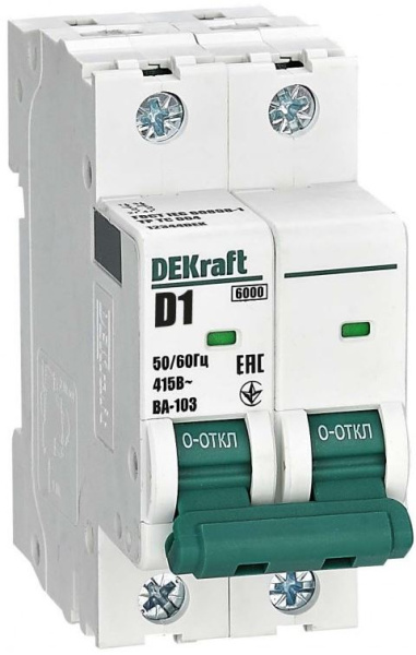 Изображение товара Автоматический выключатель DEKraft ВА-103 2 полюса 6 кА IP20