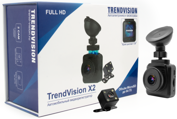 Изображение товара Видеорегистратор TrendVision X2 Dual с двумя камерами и 360° поворотом
