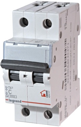 

Автоматический выключатель Legrand 403983 TX³ 6000 - 6 кА - тип характеристики B, 2П, 230/400 В~, 6 А, 2 модуля, 403983