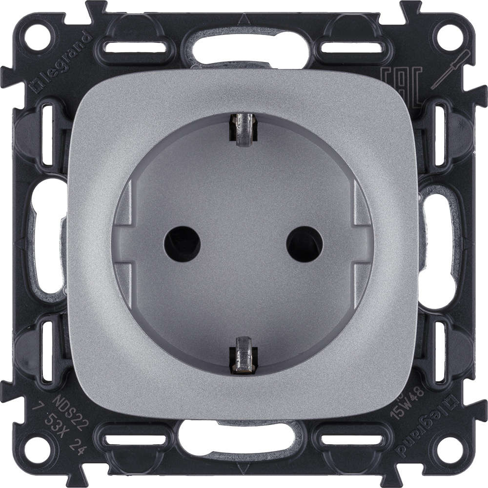 

Розетка Legrand 753924 Valena ALLURE - силовая 2К+З 16А 250В с лицевой панелью, винтовые зажимы, алюминий, 753924