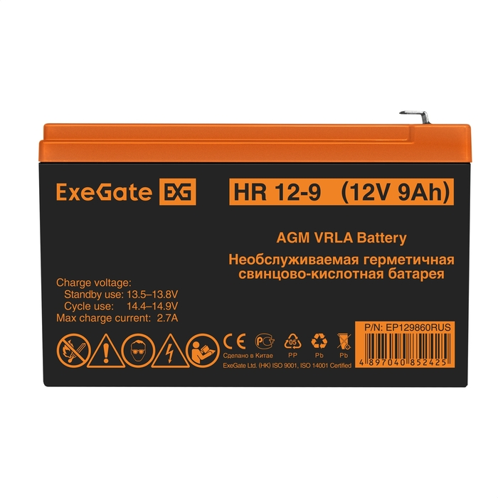 

Батарея Exegate HR 12-9 EP129860RUS (12V 9Ah 1234W, клеммы F2), HR 12-9