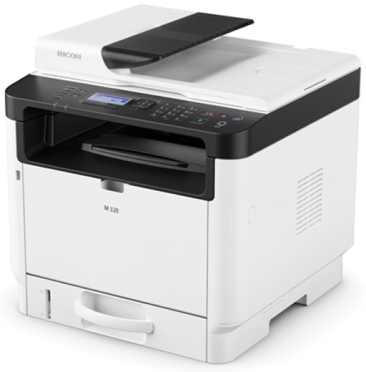 

МФУ монохромное Ricoh M 320 408536 A4, 32 стр/мин, автоподатчик ,1200x1200 dpi, Ethernet (RJ-45), USB, картридж на 1000 стр., M 320