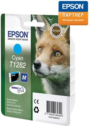 

Картридж Epson C13T12824012 для принтера Stylus S22/МФУ SX420W/SX425W/SX125/SX430W голубой, C13T12824012