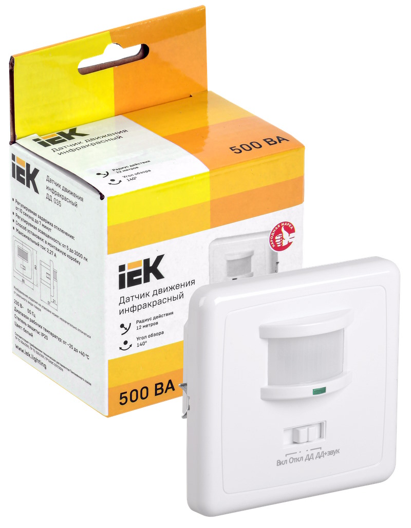 

Датчик движения IEK LDD12-035-500-001 ДД 035 белый, макс. нагрузка 500Вт, угол обзора 140град., дальность 12м, IP20,, LDD12-035-500-001