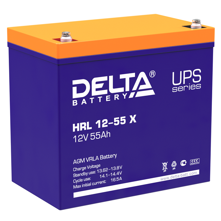

Батарея Delta HRL 12-55 Х аккумуляторная, 12В, 55Ач, 229/138/213, HRL 12-55 Х