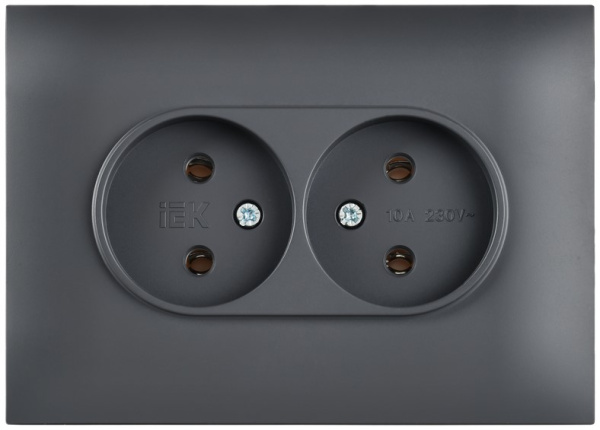 фото Розетка двухместная без заземления в сборе IEK SK-R20-10-K48-F