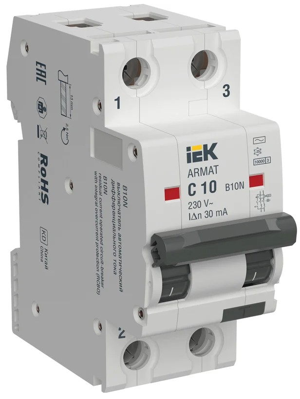 

Автомат дифференциальный IEK AR-B10N-2-C010C030 ARMAT B10N 2P C10 30мА тип AC, AR-B10N-2-C010C030