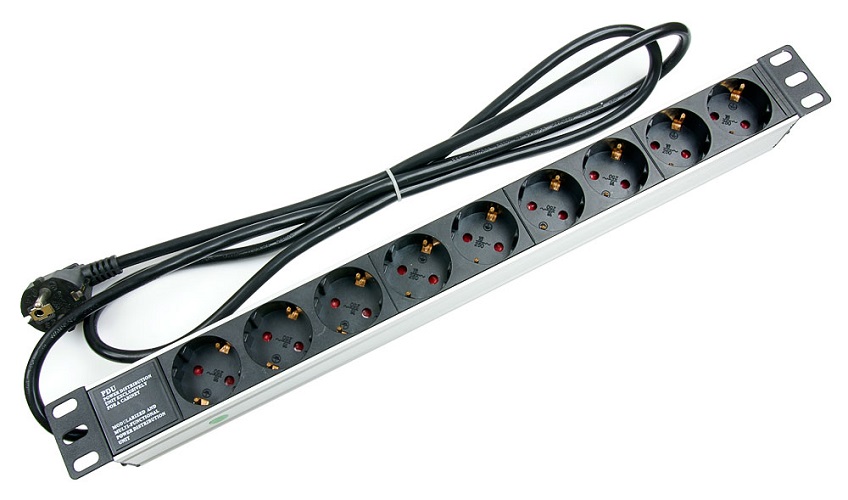 

Блок розеток 19", 9 розеток Cabeus PDU-9P-2EU для 19" шкафов, горизонтальный, 16 A, без выключателя, шнур 2м, алюминиевый корпус, немецкий стандарт, PDU-9P-2EU