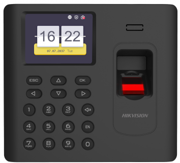 

Терминал HIKVISION DS-K1A802AMF учета рабочего времени со встроенными считывателями Mifare карт и отпечатков пальцев, DS-K1A802AMF