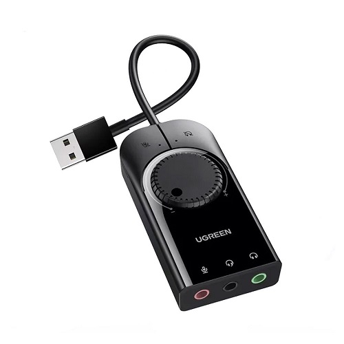 

Звуковая карта USB 2.0 UGREEN CM129 40964_ внешняя, стерео, кабель 15см, цвет: черный, CM129