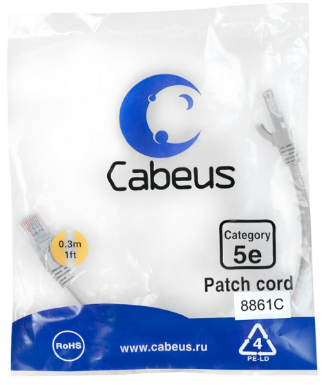 фото Кабель патч-корд U/UTP 5e кат. 0.15м Cabeus PC-UTP-RJ45-CAT.5E-0.15M-LSZH в Санкт-Петербургe