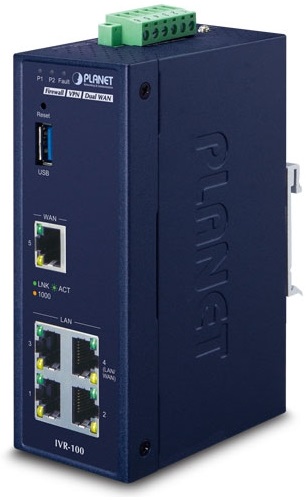 

Роутер PLANET IVR-100 Industrial 5-Port 10/100/1000T VPN Security Gateway: Dual-WAN Failover and Load Balancing, Cyber Security, SPI Firewall, Cont, IVR-100