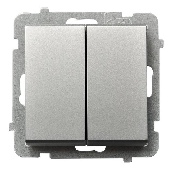 

Выключатель Ospel LP-2R/m/38 для двух групп ламп, 16AX, 250V, 3520W, IP-20, клеммы безвинтовые, серебро матовое, LP-2R/m/38