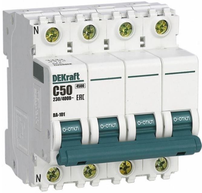 

Автоматический выключатель DEKraft 11259DEK 3P+N 50А х-ка C ВА-101 4,5кА, 11259DEK