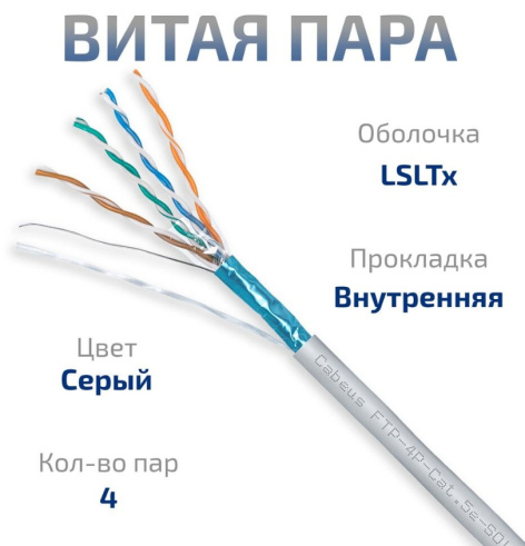 фото Кабель витая пара F/UTP 5e кат. 4 пары Cabeus FTP-4P-Cat.5e-SOLID-LSLTx-GY-20 в Санкт-Петербургe