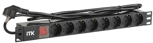 

Блок розеток ITK PH12-8D1-P на 8 розеток DIN49440 (нем. cтанд.) с LED выключателем, 1U, шнур 2м вилка DIN49441 (нем. станд.), профиль из ПВХ, черный, PH12-8D1-P