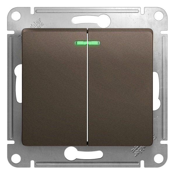 

Выключатель Schneider Electric GSL000853 2-клавишный с подсветкой сх.5а, 10АХ шоколад, GSL000853