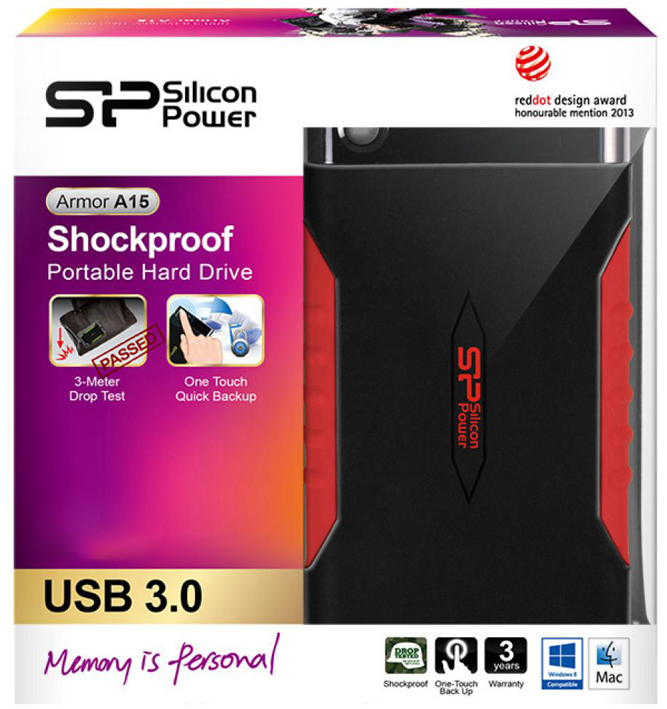 

Внешний жесткий диск 2.5'' Silicon Power SP020TBPHDA15S3L 2TB Armor A15 USB 3.1 черный/красный, SP020TBPHDA15S3L