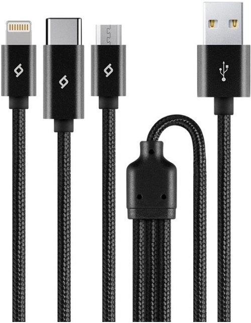 

Кабель интерфейсный TTEC 2DK39S тройной AlumiCable Trio Type-C/Lightning/Micro USB Charge&Data. Длина: 100 см. Цвет: черный, 2DK39S