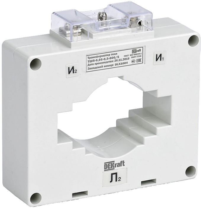 

Трансформатор тока DEKraft 50116DEK ТШП-0,66 0,5S 800/5 10ВА, диаметр 80мм, 50116DEK