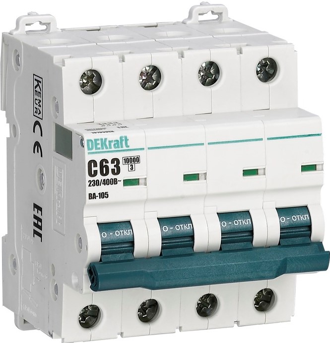

Автоматический выключатель DEKraft 13195DEK ВА-105 4P C кривая 63A 10кА, 13195DEK