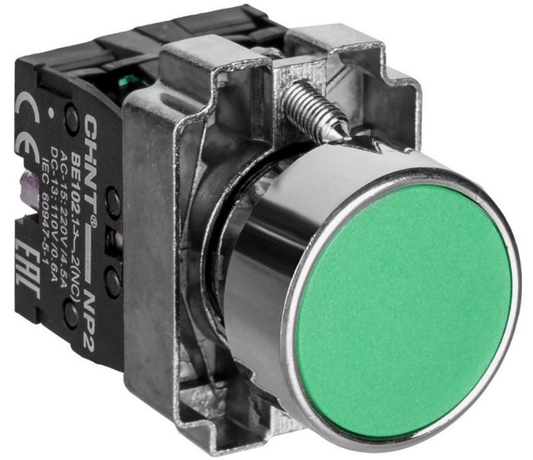 

Кнопка управления CHINT 574842 NP2-BA31, без подсветки, зел., 1НО, IP40, 574842