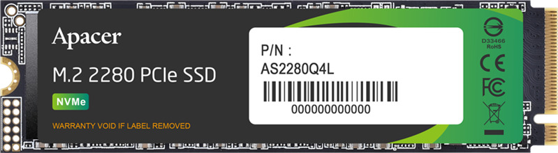 

Накопитель SSD M.2 2280 Apacer AP512GAS2280Q4L-1 AS2280Q4L 512GB PCI Gen4x4 3D TLC 3600/3000MB/s IOPS 410k/600k MTBF 1.5M, AP512GAS2280Q4L-1