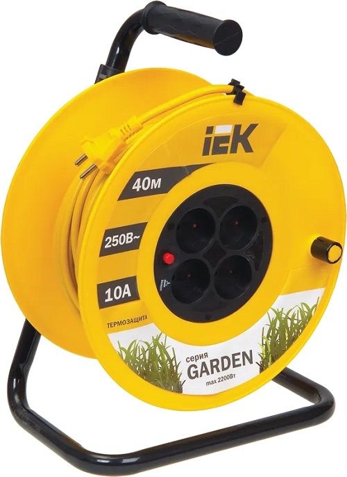 

Удлинитель IEK WKP23-10-04-40 на катушке 4х40м без заземл. 10А IP20 Garden УК40 2х1 термозащита, WKP23-10-04-40