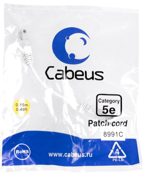 фото Кабель патч-корд U/UTP 5e кат. 0.15м Cabeus PC-UTP-RJ45-Cat.5e-0.15m-WH в Санкт-Петербургe