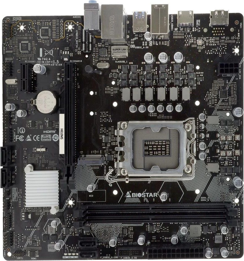 

Материнская плата mATX Biostar H610MS (LGA1700, 2*DDR4(3200), 4*SATA, M.2, 2*PCIe, Glan, HDMI, DP, 4*USB 2.0, USB 3.0), H610MS