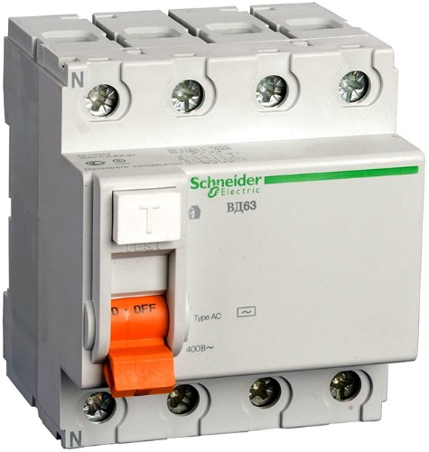 

Выключатель Schneider Electric 11466 дифференциального тока (УЗО) 4п 63А 30мА ВД63 АС (серия "Домовой"), 11466