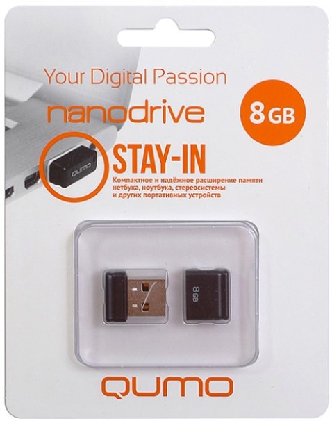 

Накопитель USB 2.0 8GB Qumo QM8GUD-NANO-B Nano, чёрный, QM8GUD-NANO-B