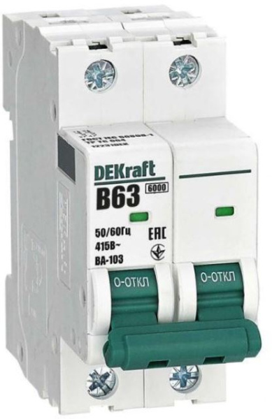 Изображение товара Автоматический выключатель DEKraft ВА-103 IP20 63 А 6 кА для электросетей
