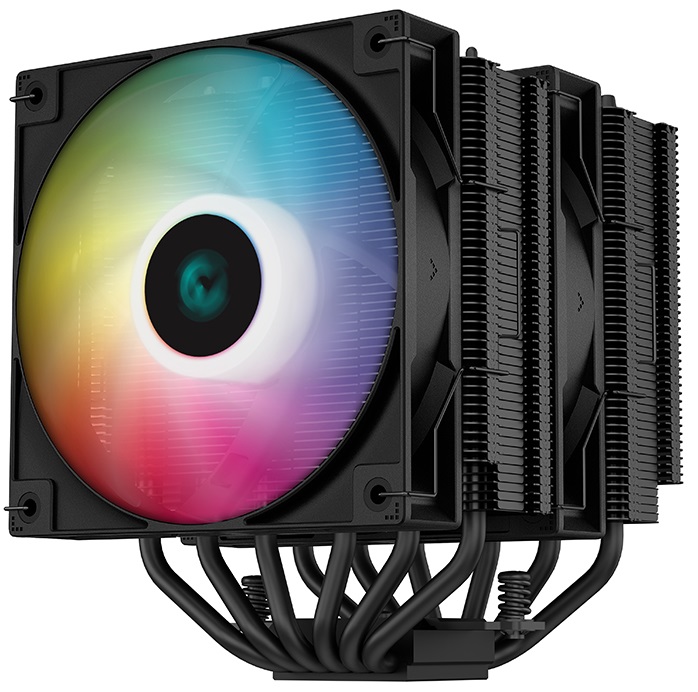

Кулер Deepcool AG620 BK ARGB LGA2066/2011-v3/2011/1700/1200/115x/AM5/AM4 (2*120mm fan, 300-1850rpm, 67.88 CFM, 29.4dBA, 4-pin PWM) RET, AG620 BK ARGB