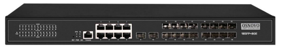 

Коммутатор управляемый OSNOVO SW-70818/L2 Gigabit Ethernet на 18 x GE SFP + 8 x GE RJ45 портов, 18 x GE SFP (1000 Base-X), 8 x GE (10/100/1000 Base-T), SW-70818/L2