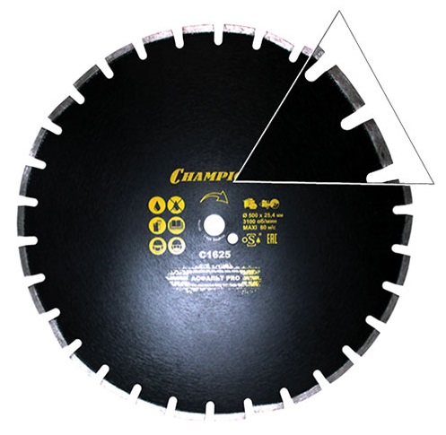 

Диск алмазный CHAMPION PRO 500/25,4/10/4 Asphafight асфальт (13л/с скош, сегменты для защит.корп) C1625, PRO 500/25,4/10/4 Asphafight