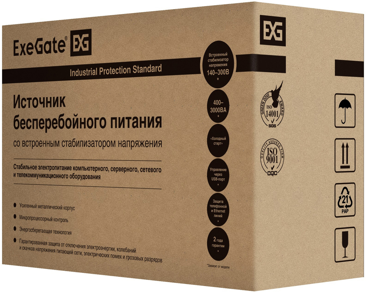 

Источник бесперебойного питания Exegate SpecialPro UNB-850.LED.AVR.EURO.RJ.USB EP285541RUS 850VA/480W, LED, AVR, 2 евророзетки, RJ45/11, USB, black, SpecialPro UNB-850.LED.AVR.EURO.RJ.USB