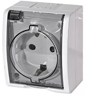 

Розетка Simon 1594432-030 Simon 15 Aqua Белый 1-я с/з с крышкой с защитными шторками наружная,IP54, 1594432-030