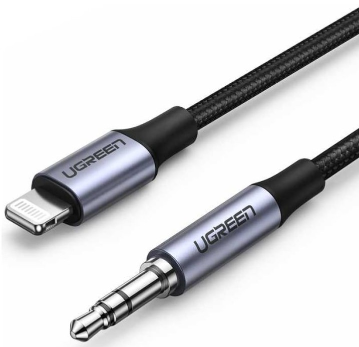 

Кабель UGREEN 70509 Lightning to 3.5mm в оплетке, 1 м, черный, 70509