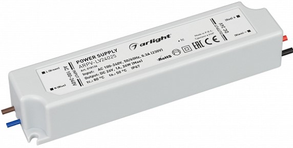 

Блок питания Arlight ARPV-LV24025 018136 24V, 1.0A, 24W, IP67, пластик, ARPV-LV24025