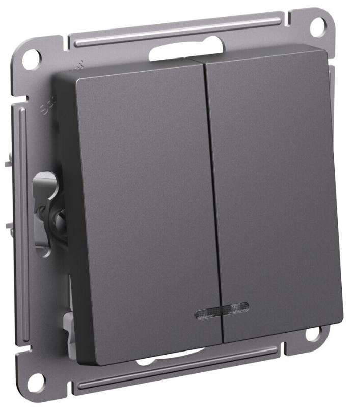 

Выключатель двухклавишный с подсветкой Systeme Electric ATN001453 AtlasDesign сх.5а, 10АХ, механизм, базальт, ATN001453
