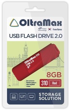 

Накопитель USB 2.0 8GB OltraMax OM-8GB-310-Red 310 красный, OM-8GB-310-Red