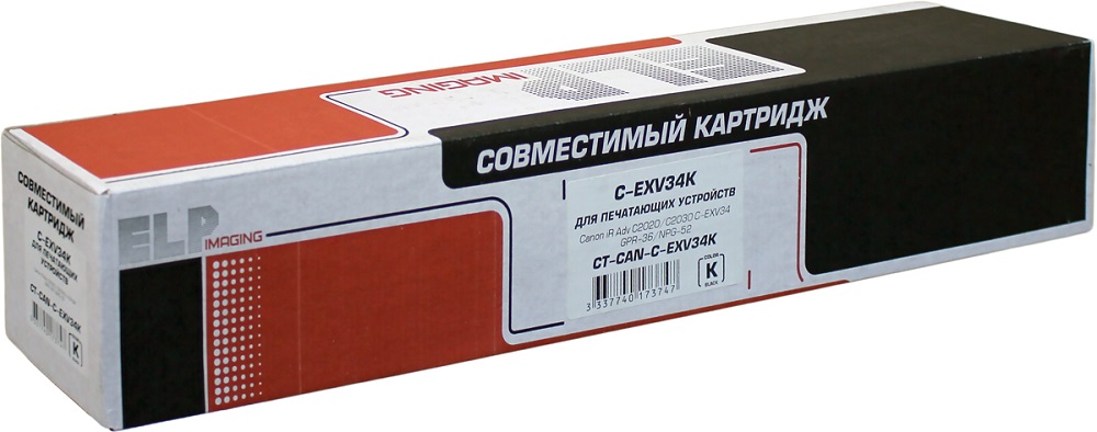 

Тонер-картридж ELP CT-CAN-C-EXV34K для Canon iR Adv C2020/2025/2030/2220/2225/2230 C-EXV34/GPR-36/NPG-52 black (туба 420г), CT-CAN-C-EXV34K