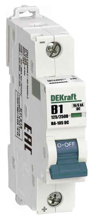 

Автоматический выключатель DEKraft 13358DEK ВА-105 1P B кривая 32A 250В DC, 13358DEK
