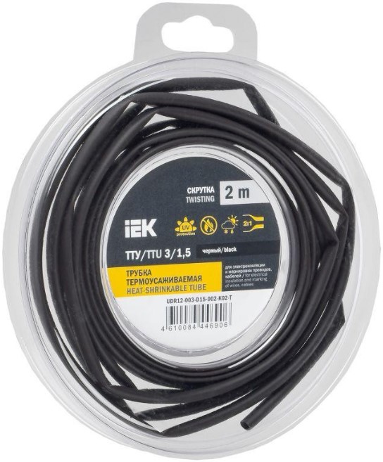 

Трубка термоусадочная IEK UDR12-003-D15-002-K02-T ТТУ нг-LS 3/1,5 черная (2м/упак), UDR12-003-D15-002-K02-T