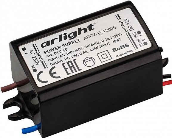 

Блок питания Arlight ARPV-LV12005 011750 12V, 0.4A, 5W, IP67, пластик, ARPV-LV12005